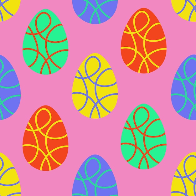 Colorido patrón sin costuras de Pascua con huevos en estilo doodle ilustración vectorial de fondo vibrante