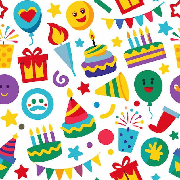 Colorido patrón de fiesta de cumpleaños con globos pasteles y estrellas