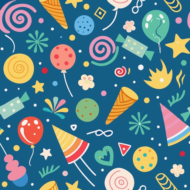 El colorido patrón de la fiesta con globos de confeti dulces