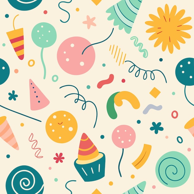 El colorido patrón de la fiesta con globos de confeti estrellas