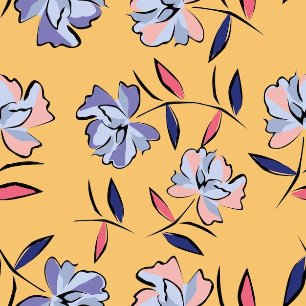 un colorido patrón floral con flores azules y rosas