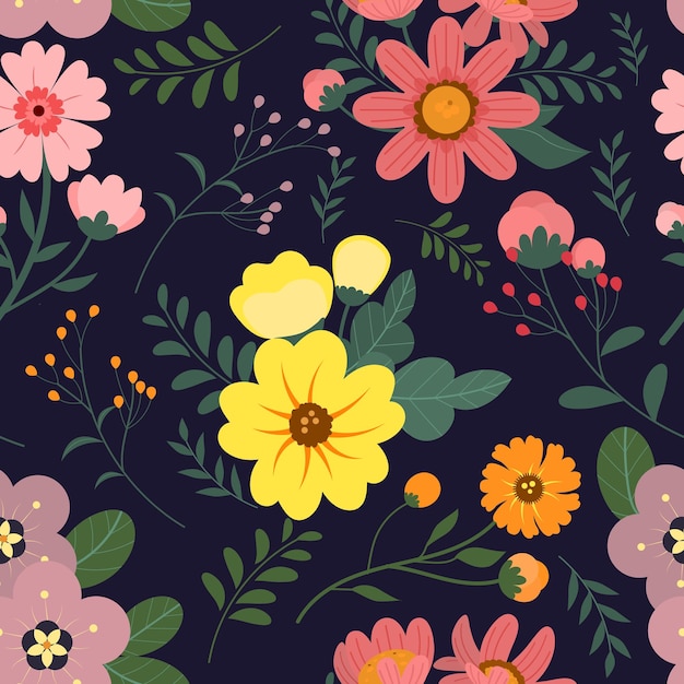 un colorido patrón floral con una variedad de flores