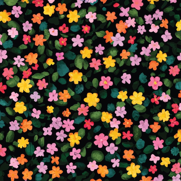 Un colorido patrón de flores sobre un fondo negro