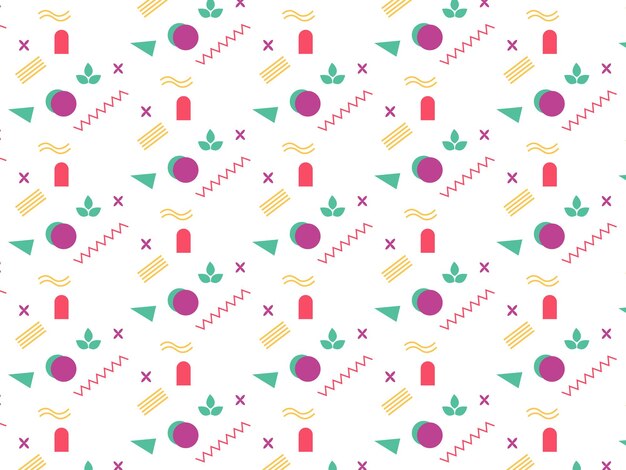 Colorido patrón de fondo geométrico sin costuras formas pop círculos cuadrados triángulos zigzag plano lindo