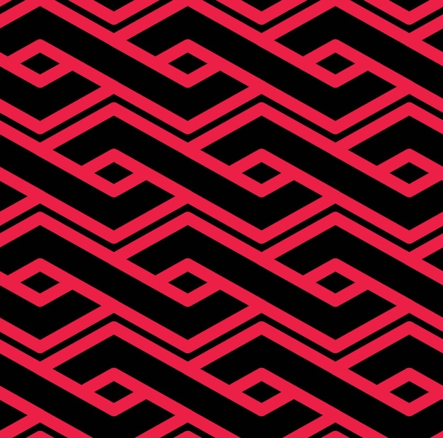 Colorido patrón geométrico sin costuras, fondo vectorial sin fin simétrico con líneas entrelazadas. Cubierta de empalme rojo de concepto abstracto.
