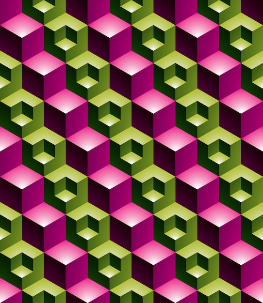 Colorido patrón geométrico sin costuras con textura abstracta con figuras geométricas en 3d. Telón de fondo textil brillante vectorial.
