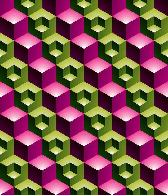 Colorido patrón geométrico sin costuras con textura abstracta con figuras geométricas en 3d. Telón de fondo textil brillante vectorial.