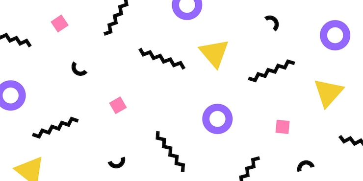 Vector colorido patrón geométrico de estilo memphis sobre fondo blanco.