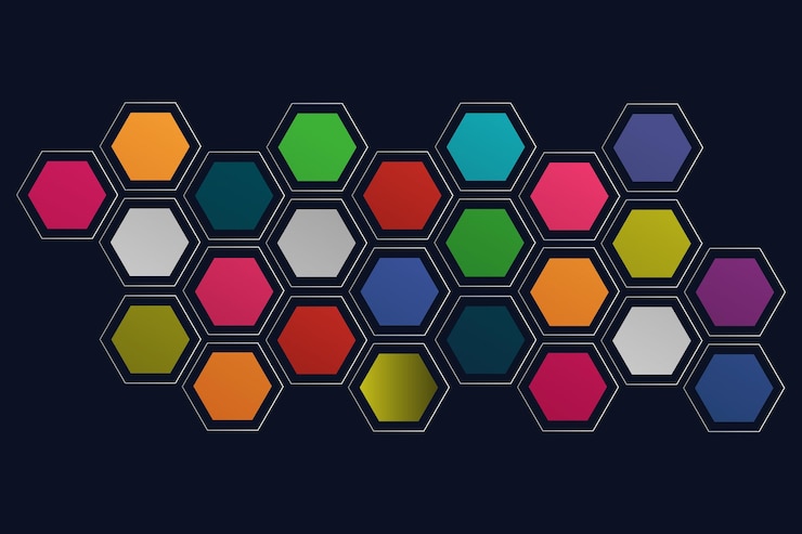 Vector un colorido patrón hexagonal con la palabra hexágonos.
