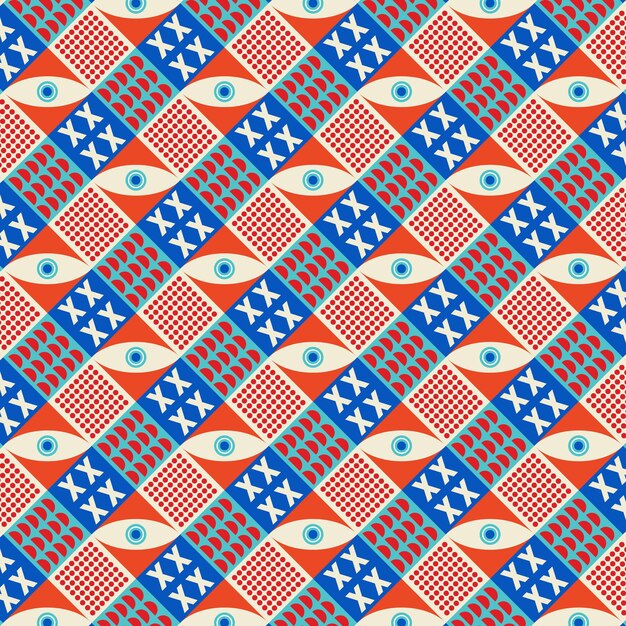 Colorido patrón neo geométrico Neo Geometric Seamless Period Grid con formas geométricas de color M