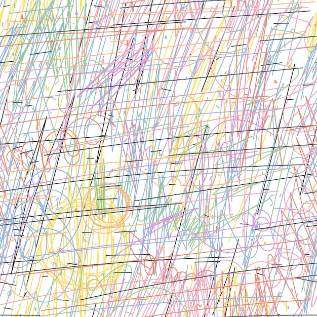 Colorido patrón vectorial con líneas garabateadas y Doodles que muestran dibujos caóticos en multicolor