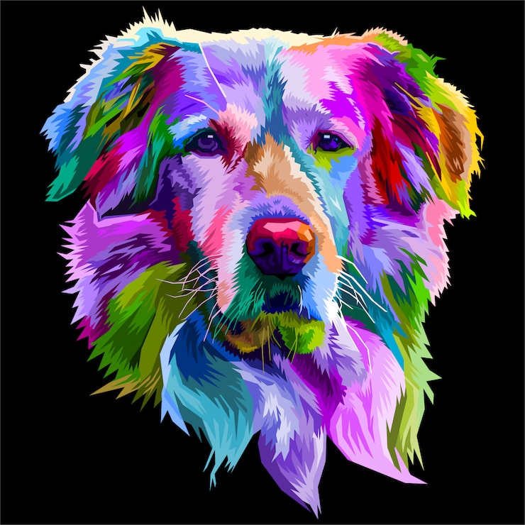 Colorido perro golden retriever en estilo pop art.