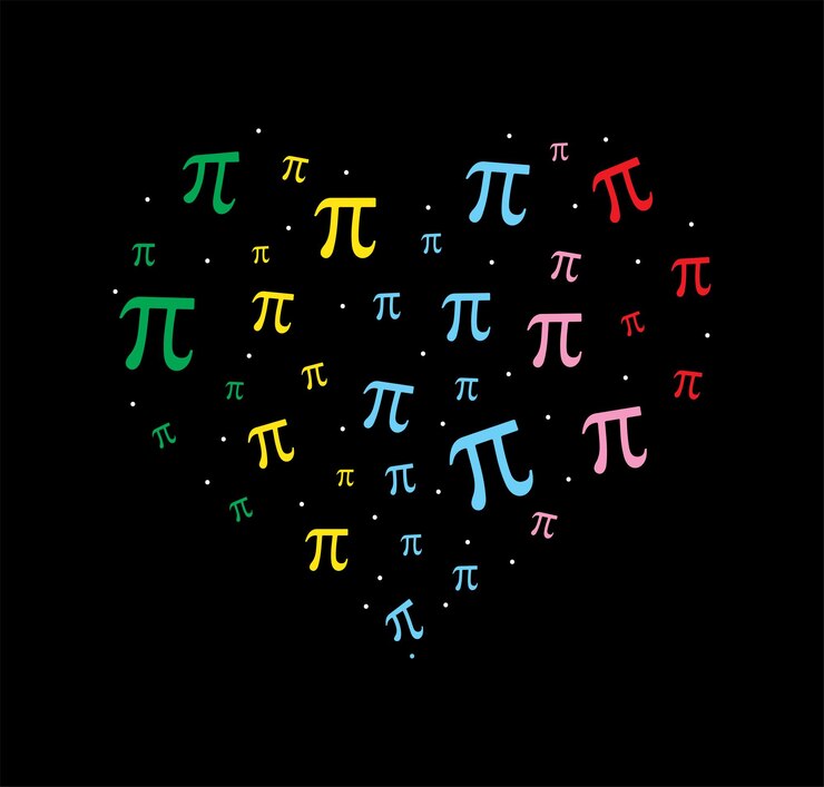 Vector el colorido símbolo de pi corazón aislado sobre un fondo negro