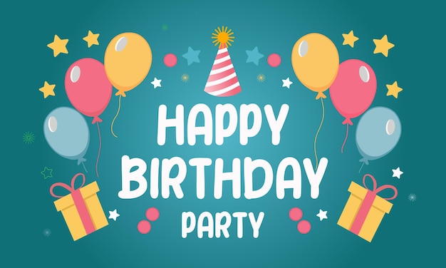 Colorido telón de fondo de la fiesta de cumpleaños con globos y regalos