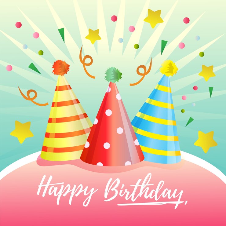 colorido tema de tarjeta de cumpleaños con sombreros de fiesta