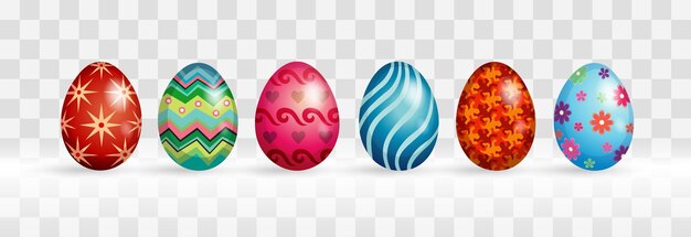 Colorido vector de huevos de Pascua aislado en png