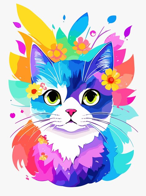 Vector colorido vector un lindo gato color pastel salpicaduras de agua arte ilustración diseño cartel