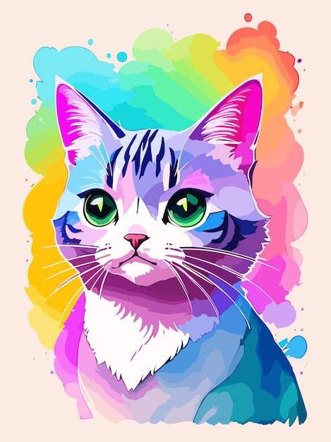 Vector colorido vector un lindo gato color pastel salpicaduras de agua arte ilustración diseño cartel