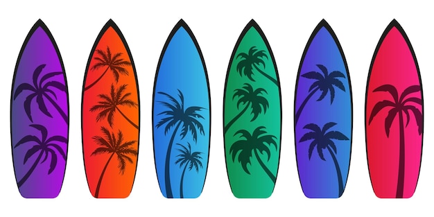 Colorido vector de tablas de surf aislado en blanco