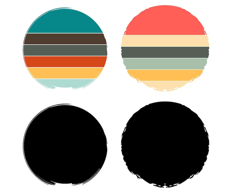Vector colorido, vendimia, grunge, círculo, cepillo, conjunto
