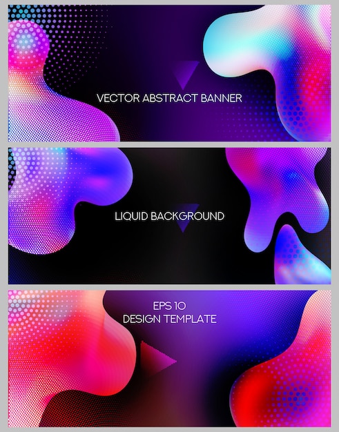 Vector coloridos banners web con formas líquidas abstractas.