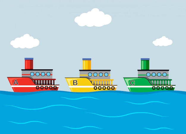 Vector coloridos barcos en el océano