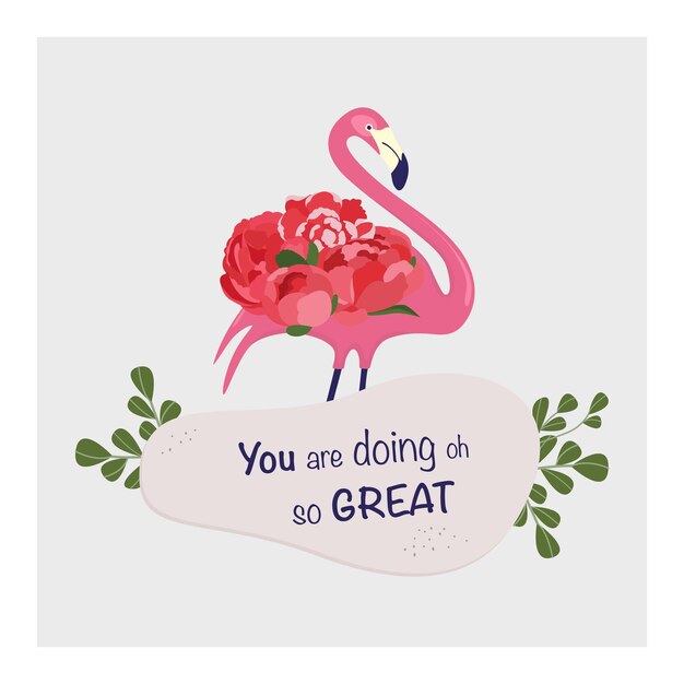 Vector coloridos dibujos animados pink flamingo en una hermosa tarjeta de felicitación de fondo