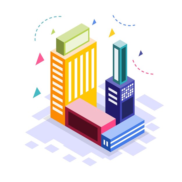 coloridos edificios con vector de diseño isométrico