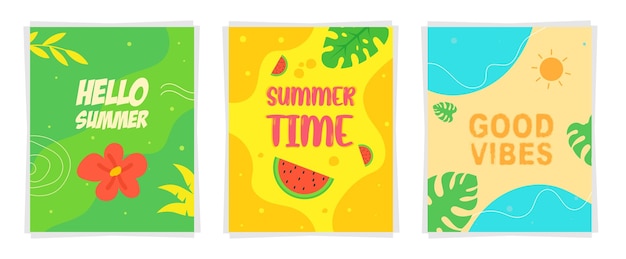 Coloridos fondos de redes sociales de verano con elementos tropicales