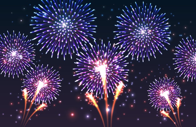 Coloridos fuegos artificiales por la noche