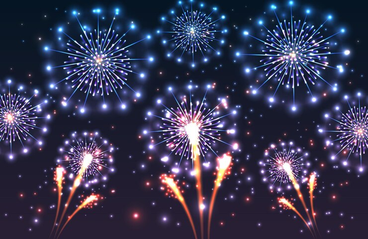 Vector coloridos fuegos artificiales por la noche