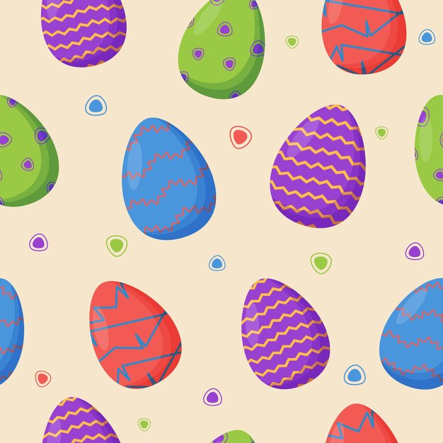 Coloridos huevos de Pascua decorados de patrones sin fisuras. Vacaciones de primavera. Felices huevos de Pascua. Celebración de temporada.