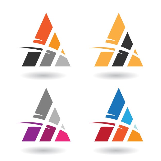 Coloridos iconos abstractos del triángulo de la letra A con tres rayas