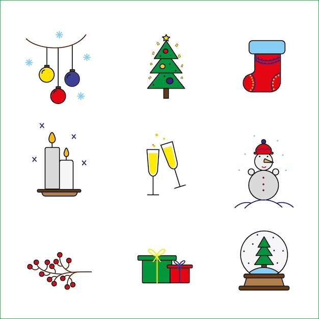 Coloridos iconos navideños de nueve