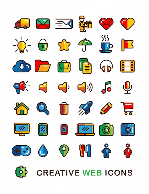Coloridos iconos web establecen icono de estilo de contorno plano lineal.
