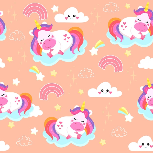 coloridos patrones sin fisuras con unicornios en estilo de dibujos animados para niños ilustración vectorial