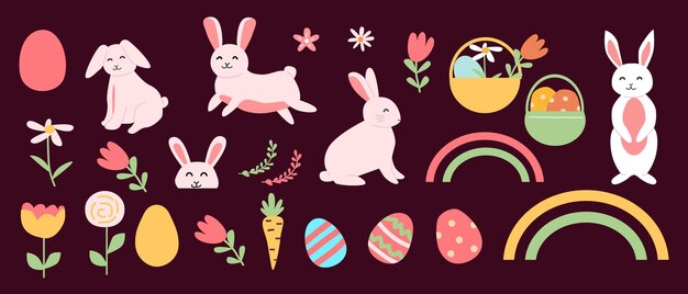 Coloridos patrones de Pascua con conejitos y huevos para diseños festivos
