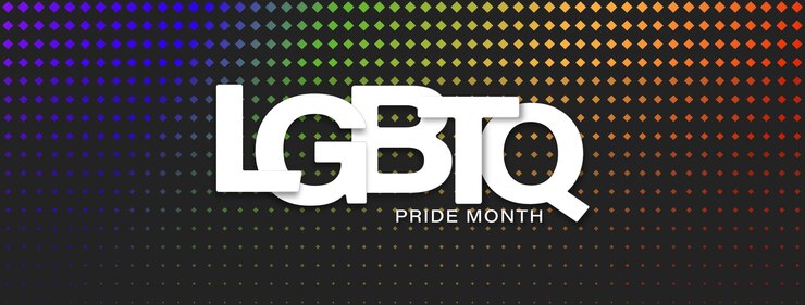 Vector coloridos puntos de estilo arco iris de orgullo en fondo de bandera negra con diseño vectorial de texto lgbtq