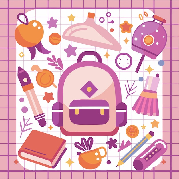 Coloridos suministros de ilustraciones de regreso a la escuela Iconos y más