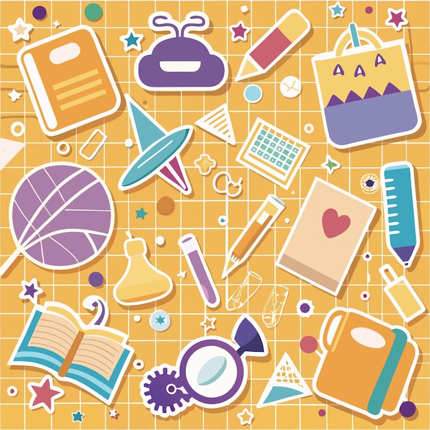 Coloridos suministros de ilustraciones de regreso a la escuela Iconos y más