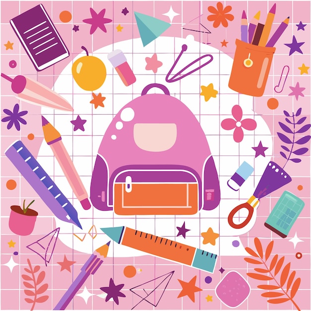 Coloridos suministros de ilustraciones de regreso a la escuela Iconos y más