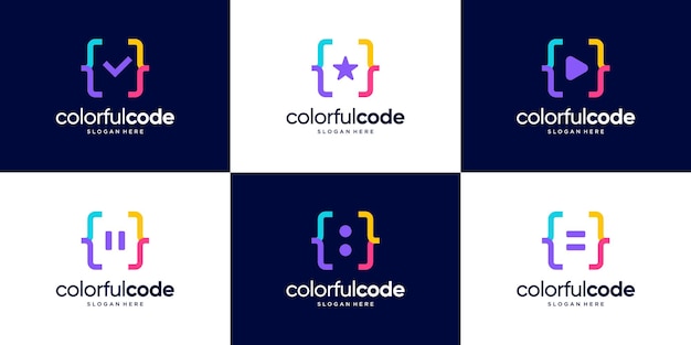 Colorosa colección de logotipos de código y elementos de iconos abstractos