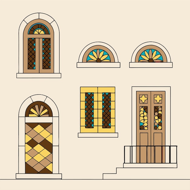 Colorosa mezquita islámica y colección de arcos Ilustración vectorial