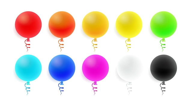 Coloroso 3D realista Ronda celebración de cumpleaños y set vectorial de globos de boda