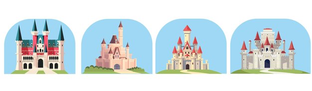 Coloroso conjunto de castillos con varios diseños y estilos Ilustración vectorial