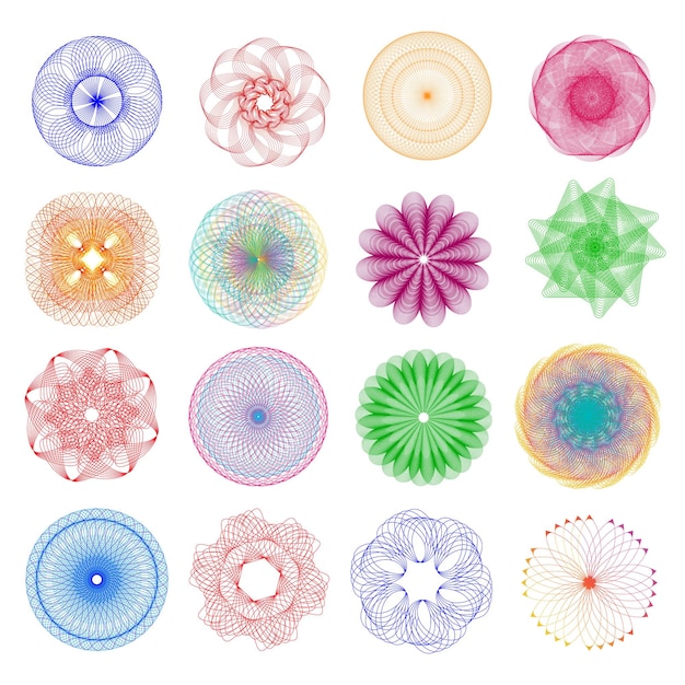Coloroso conjunto de patrones geométricos de Mandala Guilloche