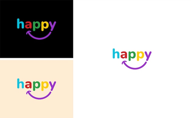 Coloroso diseño gráfico de Happy Word con icono de sonrisa y vector de estilo de tipografía divertido para bandeja impresa