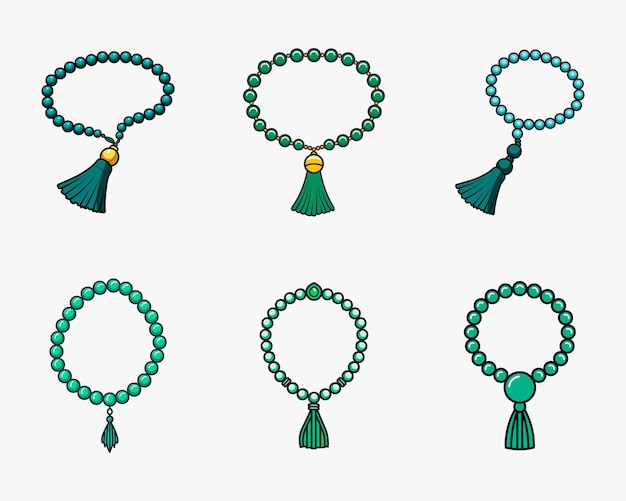 Coloroso paquete de iconos tasbih islámicos en una ilustración vectorial aislada plana