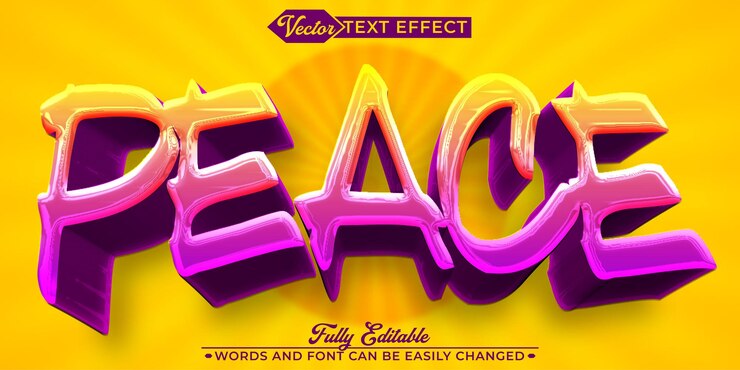 Vector colourful cartoon peace vector modelo de efecto de texto editable