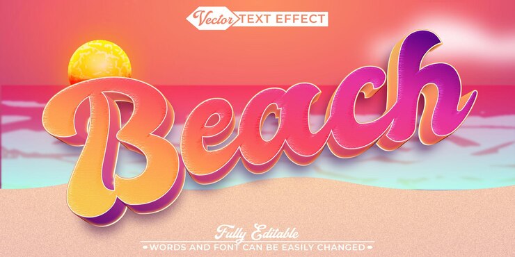 Vector colourful sunset beach party vector modelo de efecto de texto editable